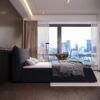 King Size Upholstered Platform Bed With Special Shaped Velvet Headboard, Metal & Solid Wood Frame - Black - Image 6
