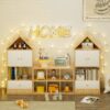 Versatile Children's Bookshelf With House Shaped Design Multifunctional Storage For Books And Toys - Natural Wood - Image 9