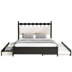 Queen Size Storage Platform Bed With 2 Big Drawers Twin Size Trundle - Espresso
