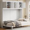 Queen Size Murphy Wall Bed With Top Cabinets & Wine Rack - White - Image 25