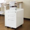 3 Drawer Mobile File Cabinet Under Desk Office, Simple Style Versatile Storage Cabinet For Legal / Letter / A4 Files, 5 Wheel Design Anti-Tilting Cold Rolled Steel Waterproof Moisture-Proof - White - Image 2