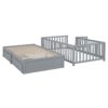Twin Size Daybed With Fence Guardrails And 2 Drawers, Split Into Independent Floor Bed & Daybed - Gray - Image 3