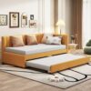 Upholstered Daybed With Trundle Twin Size Sofa Bed Frame No Box Spring Needed, Linen - Yellow - Image 11