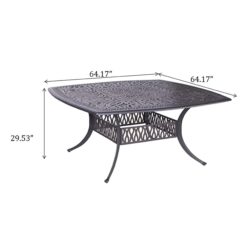 Square 8 Person 64" Long Aluminum Dining Set With Cushions - Gray / Navy