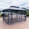 Outdoor Patio Gazebo Canopy Tent With Ventilated Double Roof And Mosquito Net (Detachable Mesh Screen On All Sides), Suitable For Lawn, Garden, Backyard And Deck - Gray - Image 9