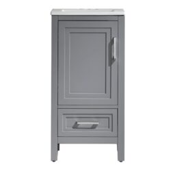Fully Assembled 18'' Freestanding Single Bathroom Vanity With Ceramic Top - Gray