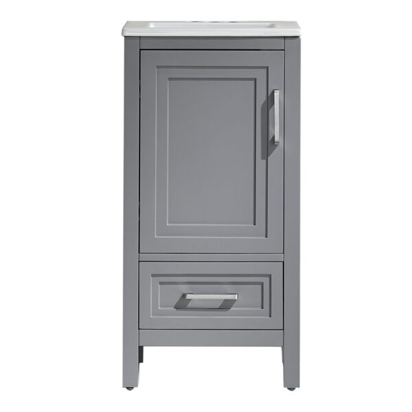 Fully Assembled 18'' Freestanding Single Bathroom Vanity With Ceramic Top - Gray
