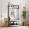 Modern 3 In 1 Hallway Hall Tree With Storage Drawers, Coat Rack, Shoe Rack Bench, And Cushion - Gray - Image 19