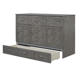 Queen Size Murphy Bed With Large Drawers - Brushed Gray
