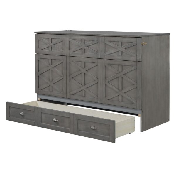 Queen Size Murphy Bed With Large Drawers - Brushed Gray