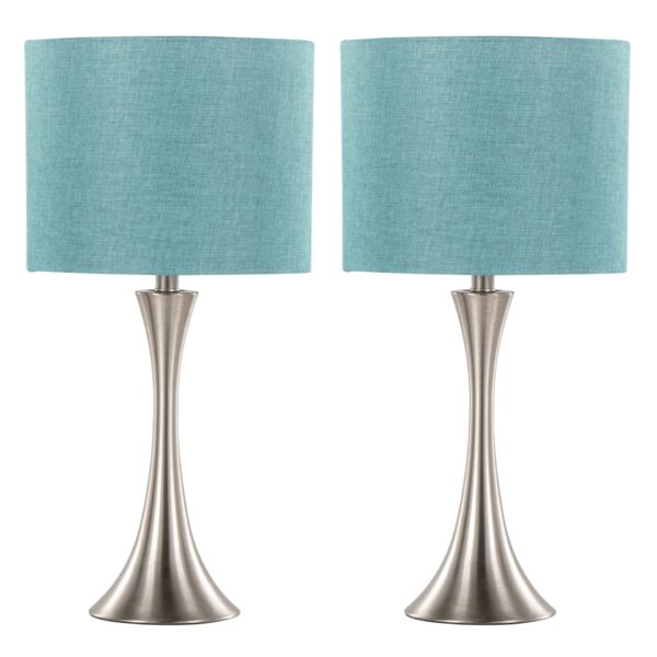 Lenuxe - Contemporary Table Lamp (Set of 2) - Nickel / Turquoise
