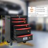 Rolling Metal Tool Chest With 5 Drawers, 20" Steel Storage Cabinet With Ball Bearing Slides - Black / Red - Image 3
