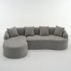 Compression Sofa: Combining Chaise Longue With 3 Seater, Wood Grain Chenille Fabric, Full Sponge Compression Sofa, Combined Sofa With 4 Pillows For Living / Home Furniture / Apartment - Gray - Image 18