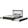 Queen Size Storage Platform Bed With 2 Big Drawers Twin Size Trundle - Espresso - Image 3