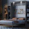 Queen Size Murphy Wall Bed With Shelves And LED Lights - Gray - Image 16