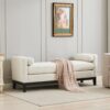 Elegant Upholstered Bench, Daybed, Ottoman With Wood Legs & 2 Bolster Pillows For End Of Bed, Bedroom, Living Room, Entryway - Ivory - Image 4