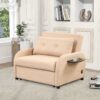 Versatile Pull Out Sofa Sleeper 3 In 1 With Wing Table & USB Charge Linen, Compact Design - Beige - Image 3