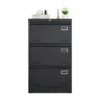 Filing Cabinet Lateral File Cabinet 3 Drawer, Blcak Locking Metal File Cabinets Three Drawer, Office Filing Cabinet With Lock Drawers For Home Office - Black - Image 4