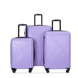 3 Piece Luggage Sets Lightweight Suitcase With Two Hooks, Spinner Wheels, Tsa Lock, (20/24/28) - Light Purple