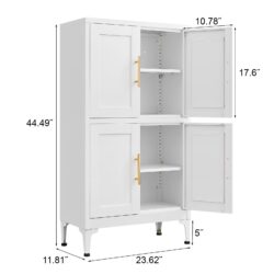 Metal Kitchen Storage Cabinet, Kitchen Pantry Storage Cabinet With Doors And Shelves, Storage Cabinet With Adjustable Leveling Foot For Kitchen, Living Room And Dining Room - White