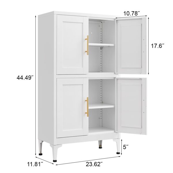Metal Kitchen Storage Cabinet, Kitchen Pantry Storage Cabinet With Doors And Shelves, Storage Cabinet With Adjustable Leveling Foot For Kitchen, Living Room And Dining Room - White