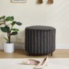 Upholstered Round Pouf Ottoman Foot Rest With Black Metal Legs - Charcoal - Image 5