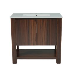 36" Modern Bathroom Vanity With Rectangle Ceramic Sink, Bathroom Cabinet And 45 Degrees Free Handle Design Soft Closing Doors, 1 Open Shelf At The Bottom - Dark Brown