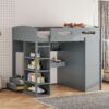Full Size Loft Bed With Desk, Wardrobes, 4 Drawers And 4 Shelves - Gray - Image 17