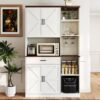 Farmhouse Kitchen Pantry Sideboard With Cabinet And Drawer, Multi Functional Kitchen Buffet With Hutch And Glass Holder, Microwave Stand With Charging Station - Brown / Antique White - Image 26