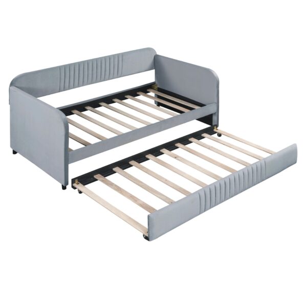Upholstered Daybed Sofa Bed Twin Size With Trundle Bed And Slat - Gray
