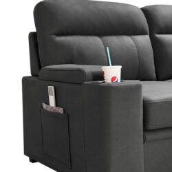 Kaden - Sleeper Sectional Sofa Chaise With Storage Arms And Cupholder - Gray