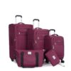5 Piece Set (18/23/27/Travelbag /Toiletry Bag), Softshell Suitcase Spinner Wheels Terylene Polyester Luggage Sets Carry On Suitcase Luggage Lightweight Durable Suitcase - Wine Red - Image 17