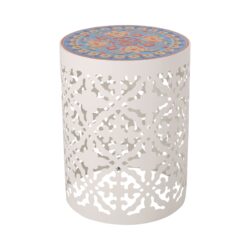 Airy - Outdoor Side Table With Lace Cut Design And Metal Frame - White