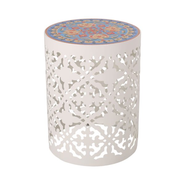 Airy - Outdoor Side Table With Lace Cut Design And Metal Frame - White