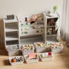 Kids Toy Storage Organizer With 8 Removable Toy Bins, 4 Tier Bookshelf, And 2 Cabinet Storage - Gray / Ivory - Image 6