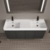 Deluxe 60" Freestanding Bathroom Vanity With Resin Double Sink - Dark Oak - Image 6
