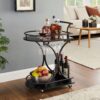 2 Tier Bar Cart, Slide Bar Serving Cart, Retro Style Wine Cart For Kitchen, Beverage Cart With Wine Rack And Glass Holder, Rolling Drink Trolley For Living Room, Dining Room - Black - Image 9