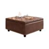 Large Square Storage Stool With 2 Storage Doors, Footstool For Living Room Mid - Century Modern Coffee Table With Nailhead Inlay - Brown - Image 6