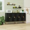Carved 4 Door Sideboard, Sideboard Buffet Cabinet With Storage, Modern Coffee Bar Cabinet With Adjustable Shelf For Living Room, Dining Room, Kitchen - Black - Image 4