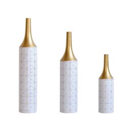 Floor Metal Vases Decorated White Metal Vases (Set of 3) Gorgeous Home Decoration Large Glazed Metal Vases - White / Gold