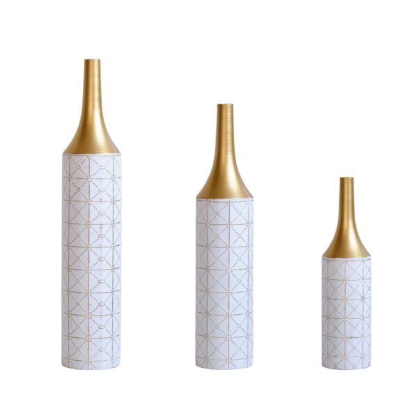 Floor Metal Vases Decorated White Metal Vases (Set of 3) Gorgeous Home Decoration Large Glazed Metal Vases - White / Gold