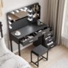 Vanity Desk With Lights, Makeup Vanity Set With Charging Station, Dressing Table With 5 Drawers And Cabinet, Vanity Mirror 3 Lighting Color Adjustable - Black - Image 6