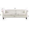 84.65" Rolled Arm Chesterfield 3 Seater Sofa - White - Image 11