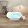 Freestanding Bathtub, Modern & Contemporary Design, Soaking Tub With Toe-Tap Drain In Chrome And Classic Slotted Overflow - Glossy White - Image 5