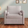3 In 1 Convertible Sleeper Chair With Adjustable Backrest, Lounger Chair Turns Into Bed, Single Bed For Living Room, Linen - Tan - Image 3
