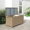Outsunny - 83 Gallon Deck Box, Large Outdoor Storage Chest, Pe Wicker Trunk For Outside On Wheels For Garden Tools, Pool Toys & Patio Furniture Cushions - Brown - Image 9