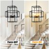 4 Light Metal Lantern Tiered Pendant Hanging Light Fixtures, Industrial Farmhouse Adjustable Height Chandeliers For Dining Room Hallway Foyer Entryway (E12 Bulbs Not Included) - Matte Black - Image 7