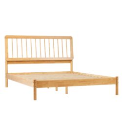 Mid-Century Modern Solid Wood Queen Spindle Bed - Natural Pine