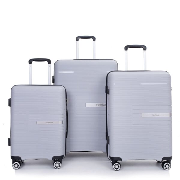 Hardshell Suitcase Double Spinner Wheels Pp Luggage Sets Lightweight Durable Suitcase With Tsa Lock, 3 Piece Set (20/24/28) - Silver