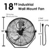 Industrial Wall Mount Fan 3 Speed Indoor / Outdoor Commercial Ventilation Metal High Velocity Fan - Black - Image 9